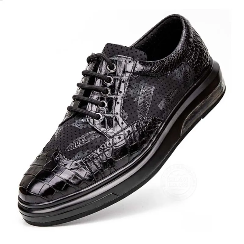 

yinshang new casual shoes male Soft bottom crocodile leather deodorization bullock Carve patterns designs men crocodile shoe