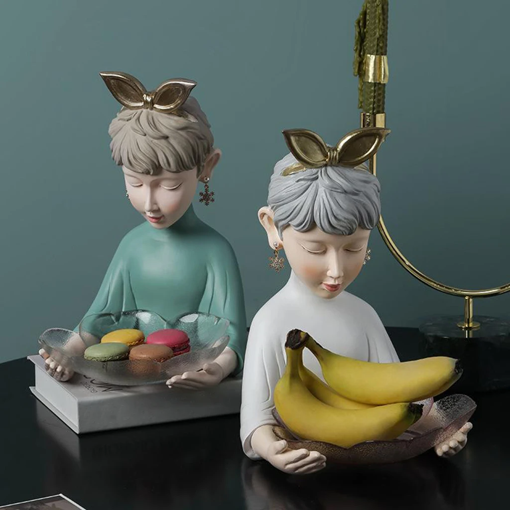 

Fashion Girl Statue Figurines Storage Tray Home Dinner Room Table Decor Gift