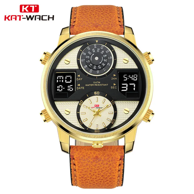 Kt720 спортивные мужские часы ремешок из натуральной кожи