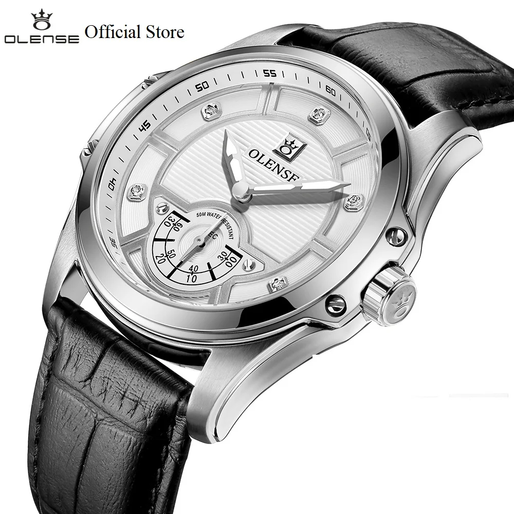 OLENSE GQ8009 Mens Watches Sapphire Japanese Movement Quartz Watch Man Genuine Leather Strap Waterproof Wristwatches Dropship