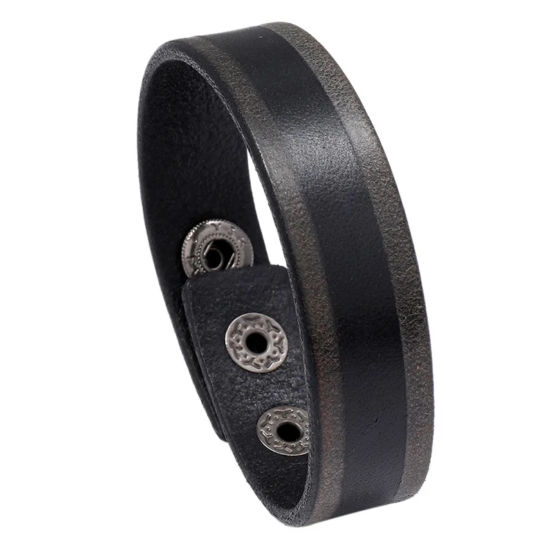 

Retro Style Classic Punk Bangle For Men Women Wide Button Leather Cuff Adjustable Bracelet Women Jewelry 2020