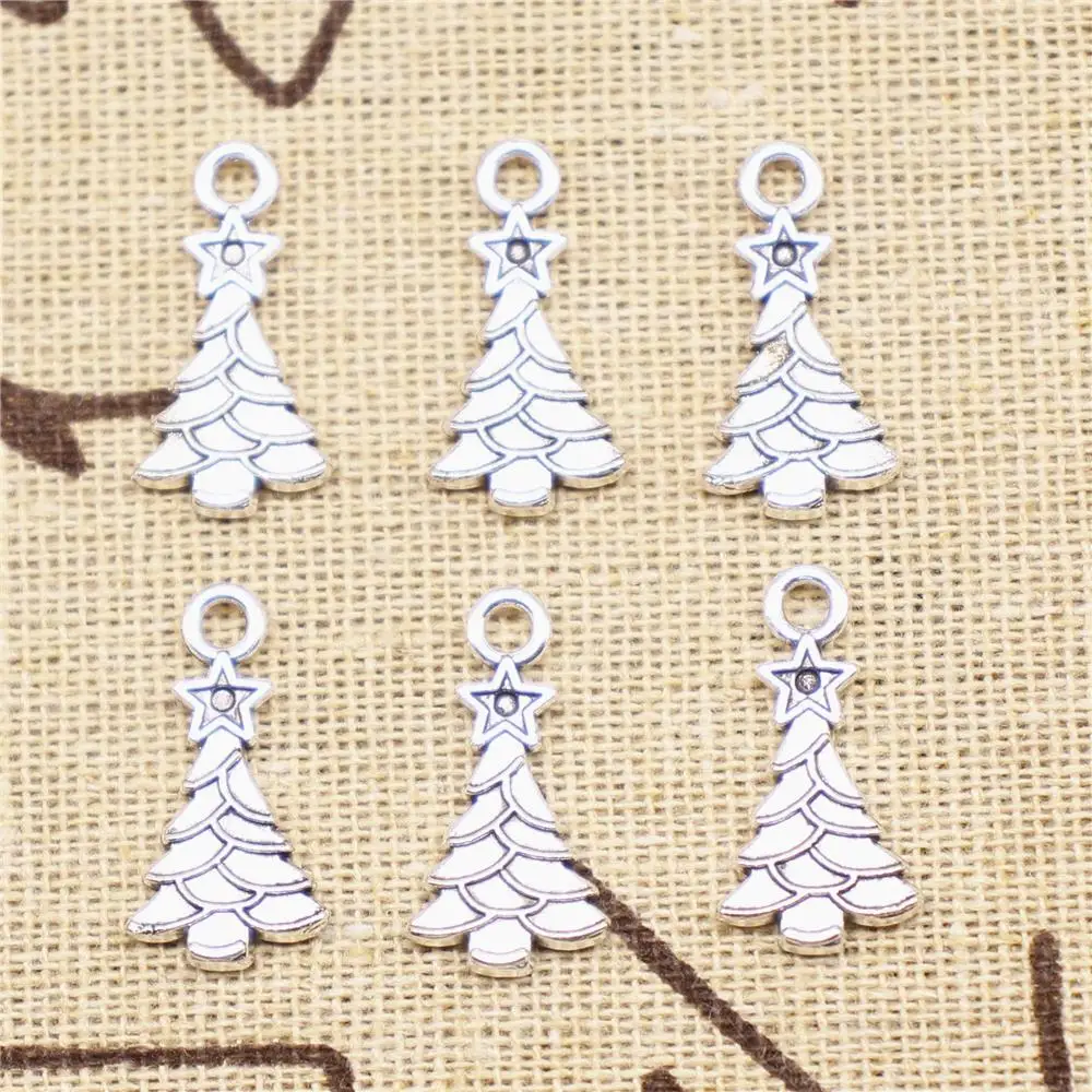 

Designer Charms DIY 20pcs 21x11mm Antique Silver Color Christmas Tree Charms