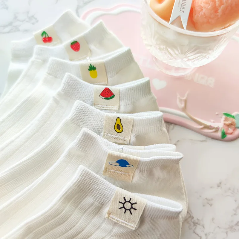 Socks women white 100 cotton fruit Invisible Short Woman Sweat summer girl women's socks ankle low female Invisible Kawaii Sox
