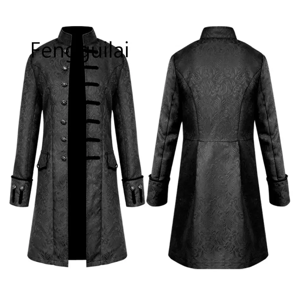 Куртка мужская из жаккардовой ткани Длинная ветровка в стиле ретро стимпанк