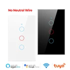 Умный настенный выключатель TUYA, Wi-Fi, без нейтральсветильник света, сенсорный выключатель, умный дом, 110-250 В, переключатель USBR, панель голосового управления для Alexa, Google Home