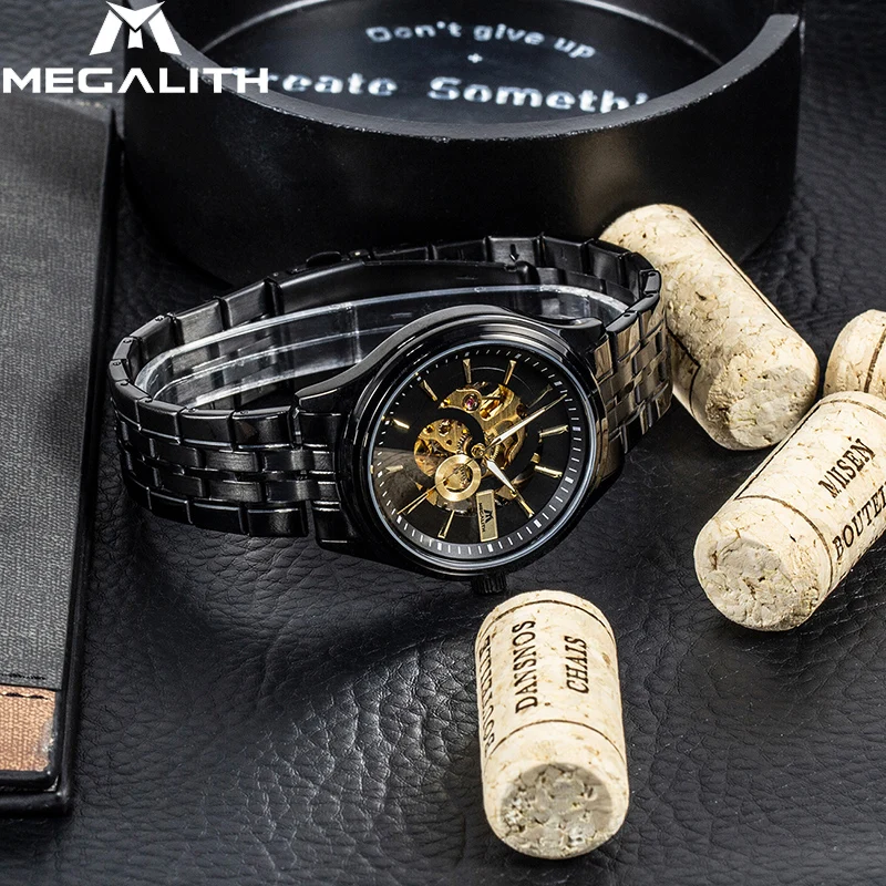MEGALITH мужские часы Relogio Masculino automatico 2019 механические автоматические черные