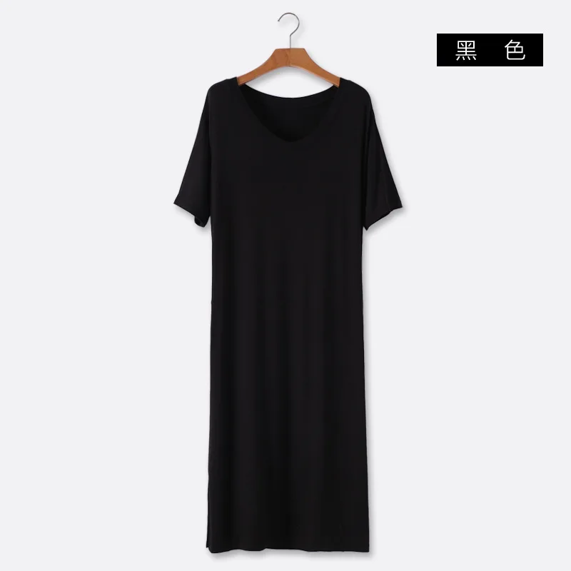 

Summer New Style Modal Long Skirt Short-sleeved Loose Slit V-neck Pocket Women's Plus Size Dress