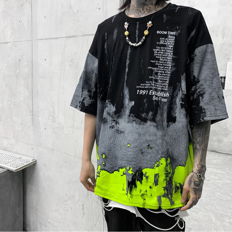 

Mens Tie Dye T Shirt Oversized Tshirts 2022 Summer Unisex Short Sleeve Loose Style Black White Couple Tops tees