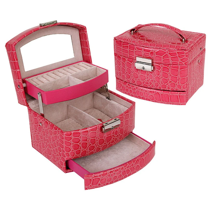 

Classical fashion women 3 layer leather jewelry box top quality jewelry Makeup Organizer Box Jewelry Storage Case 200805-41