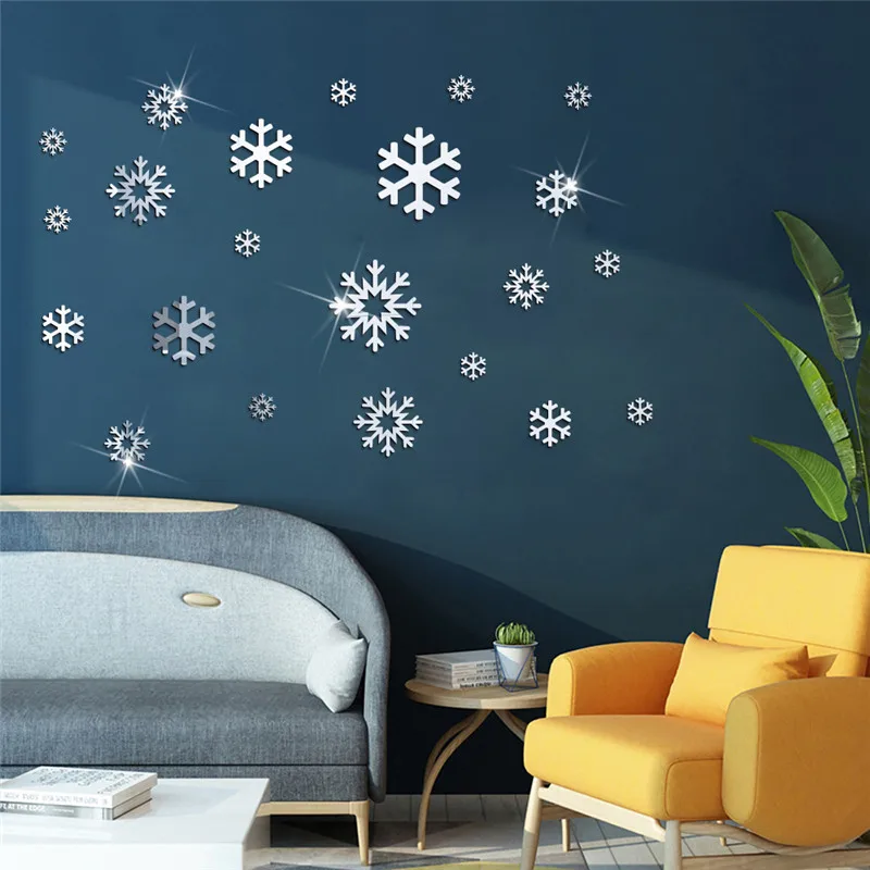 

3D Snowflake Acrylic Mirror Wall Sticker Living Room Christmas Snowflake Mirror Decorative Sticker Christmas Decoration Decals