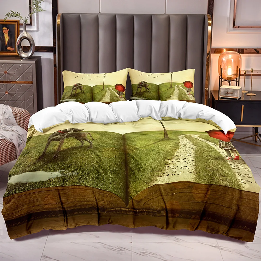 

Bedding Duvet Cover Book Grassland 3D with Dog Print Comforter Cover Zipper Closure and Corner Ties Duvet Quilt Cover Sets