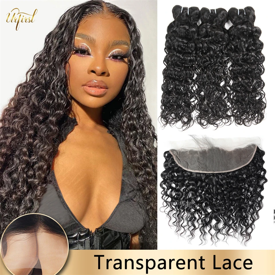 Прозрачный кружевной фронтальной с волосы пряди бразильские волнистые