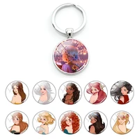 disney princess pattern hot sale cute car bag key chains pendant glass cabochon keychains for women gifts keyring jewelry dsy706