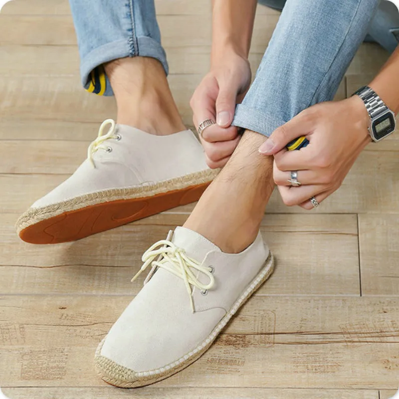 Summer male casual Canvas Shoes Black White Bule Hemp Insole Fisherman Light Ethnic Style men Flats Espadrille X1-12 | Обувь