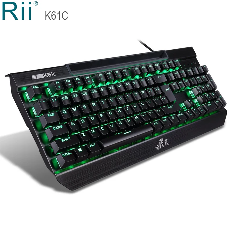 Rii K61C USB механическая клавиатура с подсветкой для ПК, ноутбуков, 104 клавиш, анти-ореолы, ПК игровая клавиатура с подставкой для iPad Pro iPhone