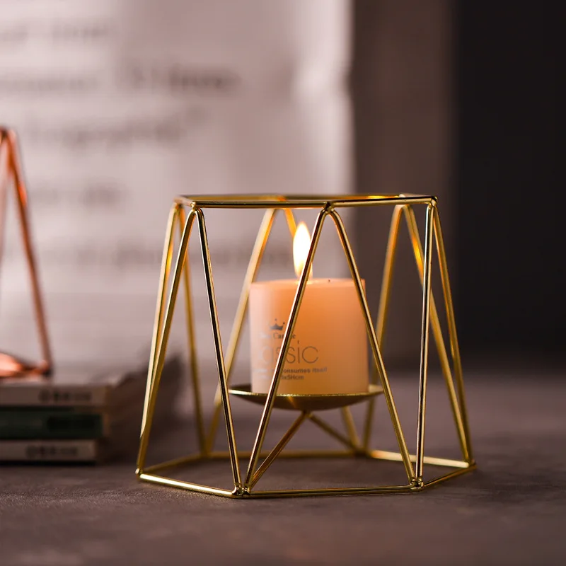Железный геометрический подсвечник для дома отеля настольное украшение