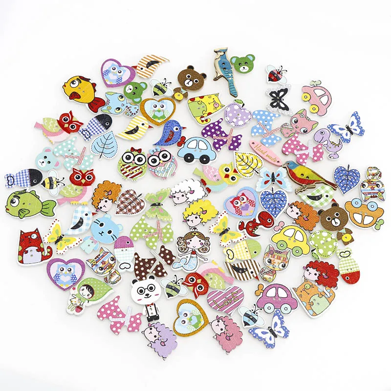 30pc Mixed Animals Wooden Buttons For Sewing Cloth Scrapbooking Crafts Plastic DIY Baby Clothing Accessories Decoration | Дом и сад