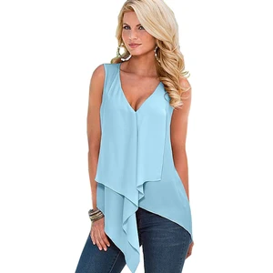 Женская шифоновая блузка с оборками, желтая или синяя Повседневная Блузка без рукавов, размер XL, лето 2021