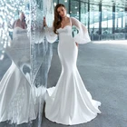 Женское атласное свадебное платье-русалка, элегантное платье с длинным рукавом и открытой спиной, со шлейфом, 2021