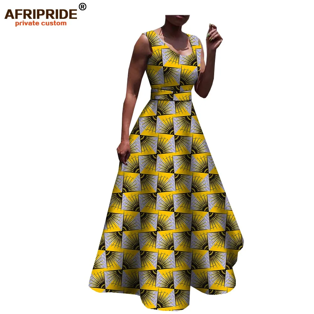 Весеннее и осеннее Африканское повседневное женское платье AFRIPRIDE без рукавов с круглым вырезом длиной до пола платье с поясом для женщин A1825006
