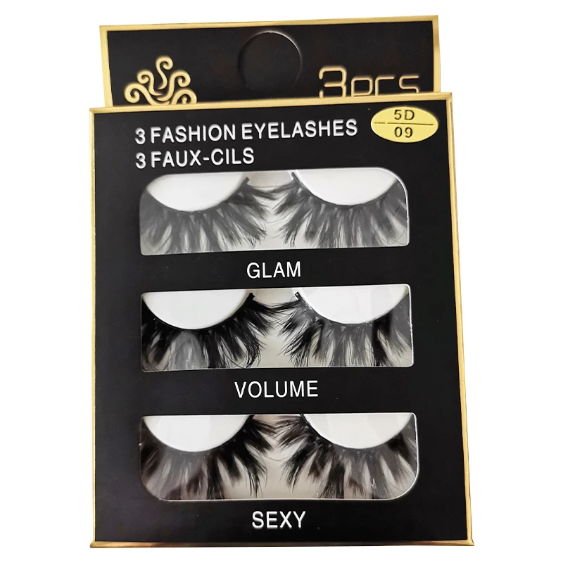 Норковые ресницы 3 пары Натуральные Черные Длинные Накладные ручной работы