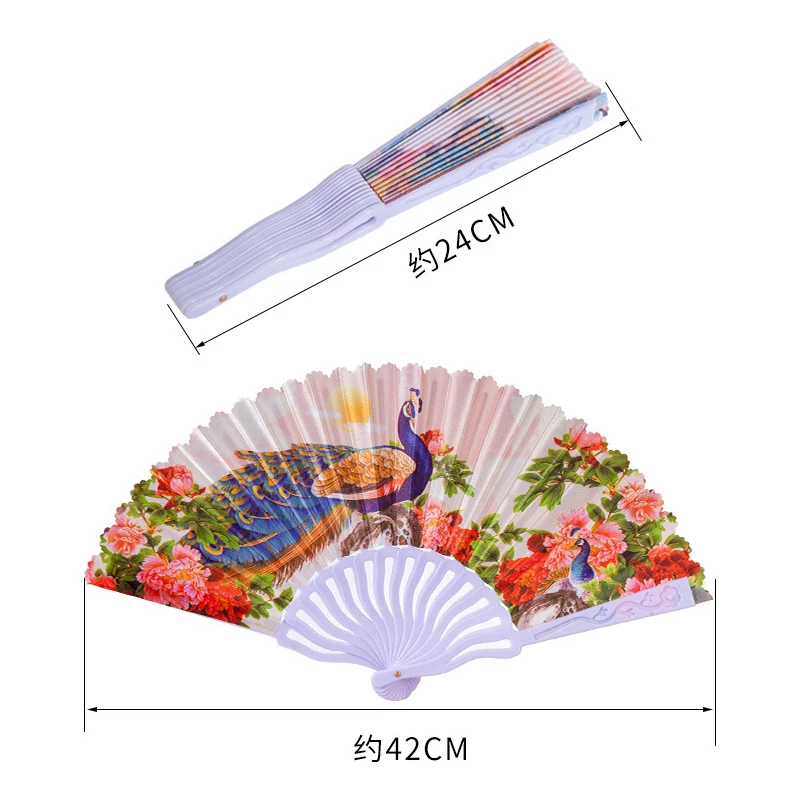 

Colorful Peacock Pattern Folding Fan Plastic Floral Hand Fans Wedding Party Gifts Dance Party Performance Props Decor Crafts