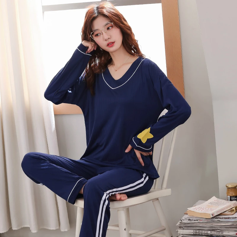 Осенне зимняя женская одежда для сна с v образным вырезом костюм длинными