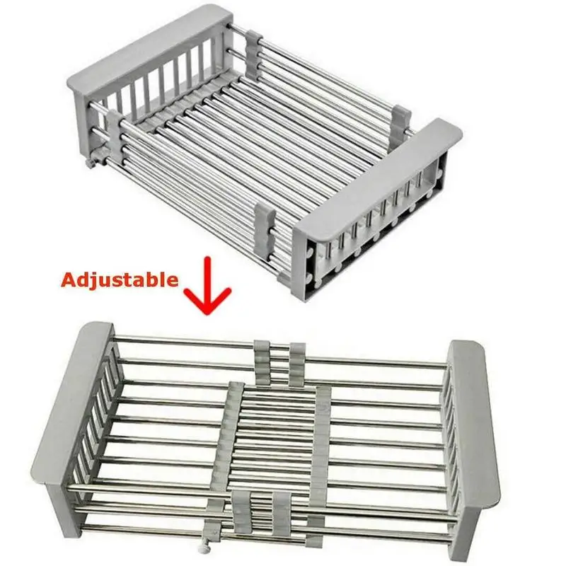 

Steel Adjustable Dish Drying Rack For Home Kitchen Outdoor BBQ Telescopic Filter Basket Kitchen Sink Drainage Rack