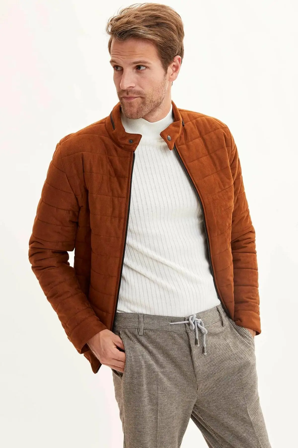 DeFacto мужская мода на молнии чистый цвет утолщенная куртка Мужская повседневная