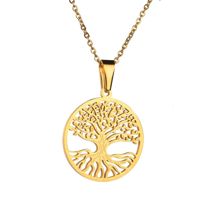 Style3 Gold ELSEMODE дерево жизни круглый кулон ожерелье 7 стилей нержавеющая сталь классическое ожерелье s для женщин девушка юбилей ювелирные изделия подарки - Окраска металла: Style3 Gold