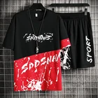 Мужской летний спортивный костюм, футболка с принтом + шорты, спортивная одежда футболки с коротким рукавом и штаны