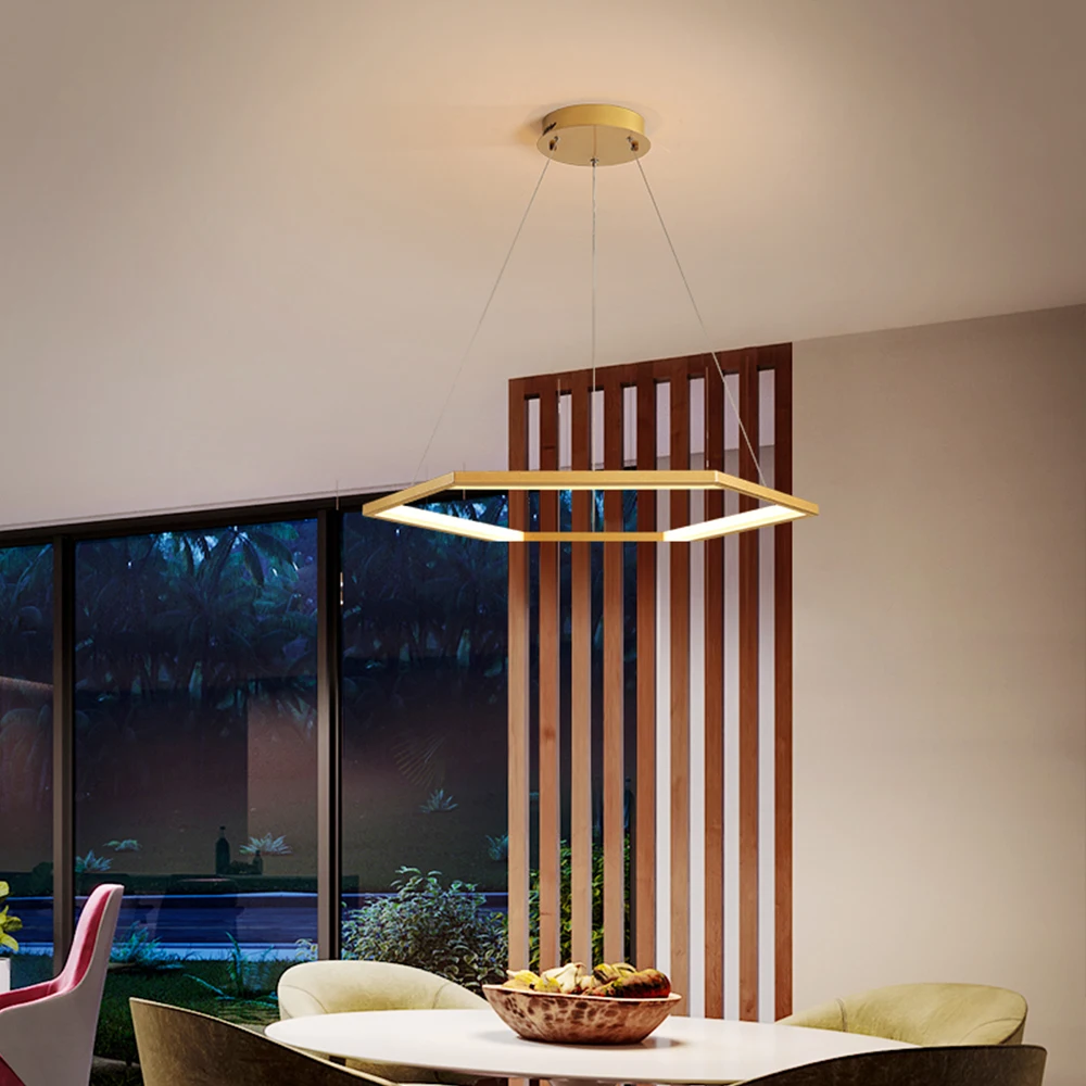 Contemporáneo, minimalista negro/blanco/oro hexagonal luz LED de araña con Control remoto para el dormitorio comedor decoración de la habitación