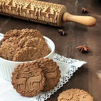 new leaf christmas deer wooden rolling pin embossing baking cookies noodle biscuit fondant cake dough patterned roller snowflake