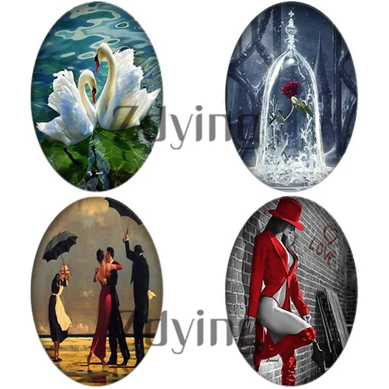 5 шт./Лот овальные стеклянные бусины-кабошоны с животным пейзажем | Украшения и