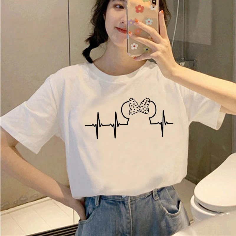 

Summer Heartbeat Women tshirt Casual Funny t shirt Lady Young Girl Top Tee white Tops casual Simple short T-Shirt