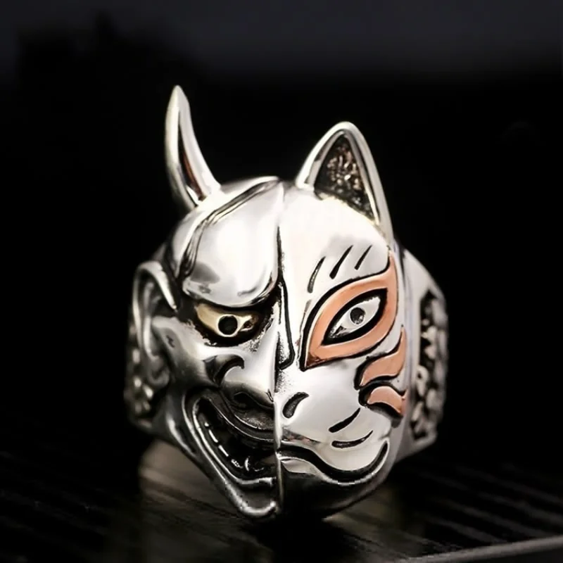 

Gothic Punk Style Ring for Men and Women Cat and Fox Face Half Face Ring Creative Fashion Gift