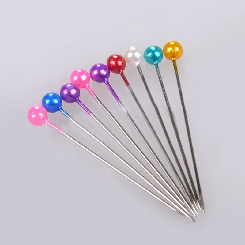 

100Pcs/Box 38cm Colorful Round Pearl Head Needles Stitch Straight Push Sewing Pins For Dressmaking DIY Sewing Tools Positioning