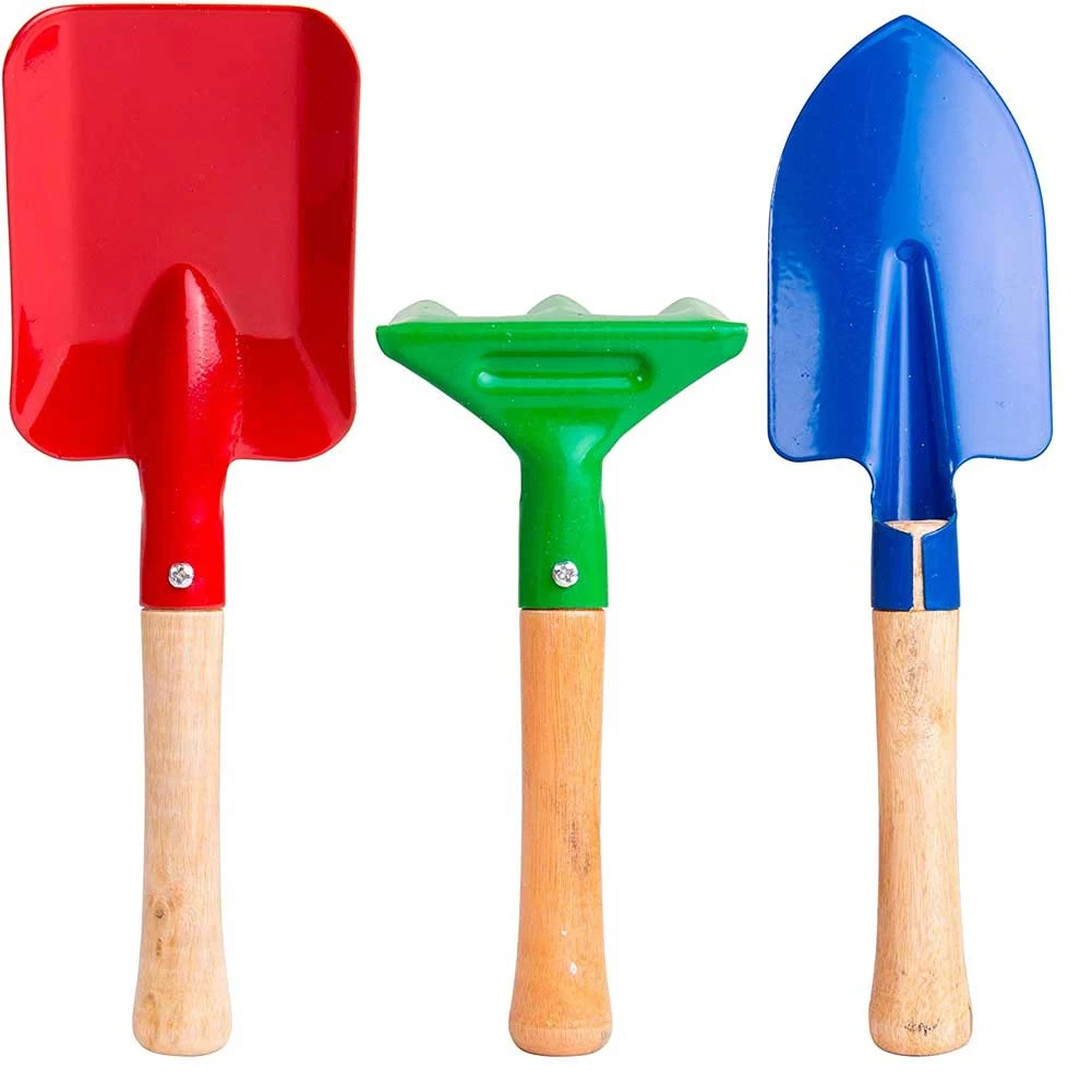 

Garden 3pcs/set Children Garden Tools Gardening Set Spade Leaf Rake Mini Floral Shovel Wooden Gardening Tools Set for Kids