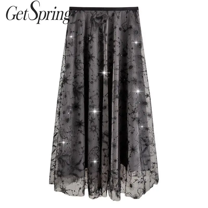 Женская плиссированная юбка GetSpring длинная с высокой талией и вышивкой