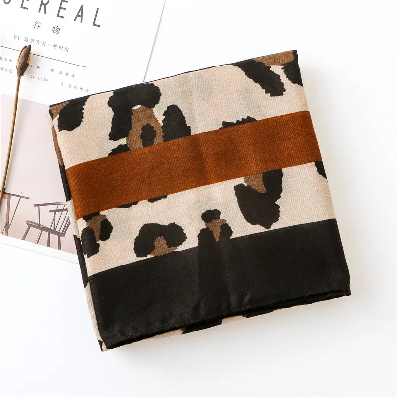 Женский Длинный шарф KYQIAO осенне-зимний в полоску с леопардовым принтом японском