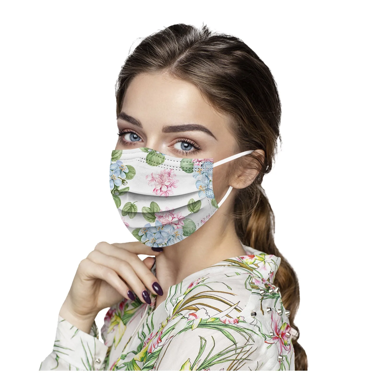 

Mascarillas Floral Print Black Mask Disposable Filters Face Masks Adult Mascara 3-layer Mouth Mask Mouth Caps Masque Rose 10pcs
