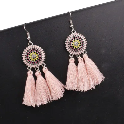 12 style fashion bohemian tassel long sun flower earrings white red silk fabric drooping women jewelry | Украшения и аксессуары