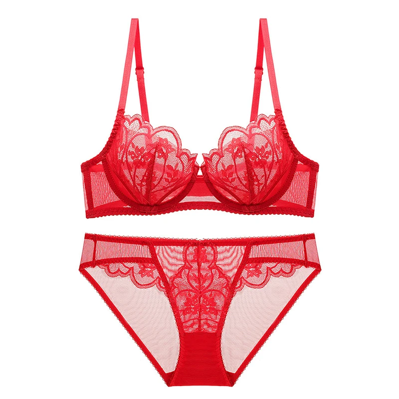 Комплект женского кружевного ультратонкого нижнего белья с прозрачными