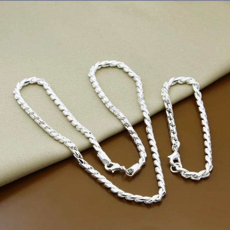 

925 Silver Jewelry Set Fashion Classic 3MM Twisted Chain Necklace Bracelet Sets Good Jewelry Free Shipping