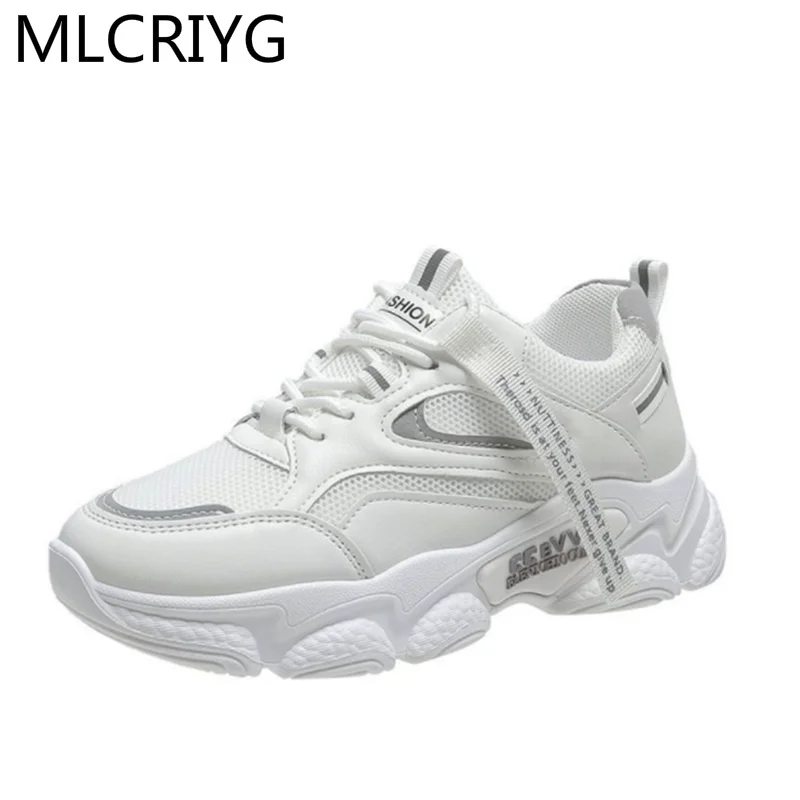

2020 New Summer Women's Vulcanize Shoes Fashion Women Platform Lace Up Casual Shoes Outdoor Comfortable Sneakers Women Dad Shoes
