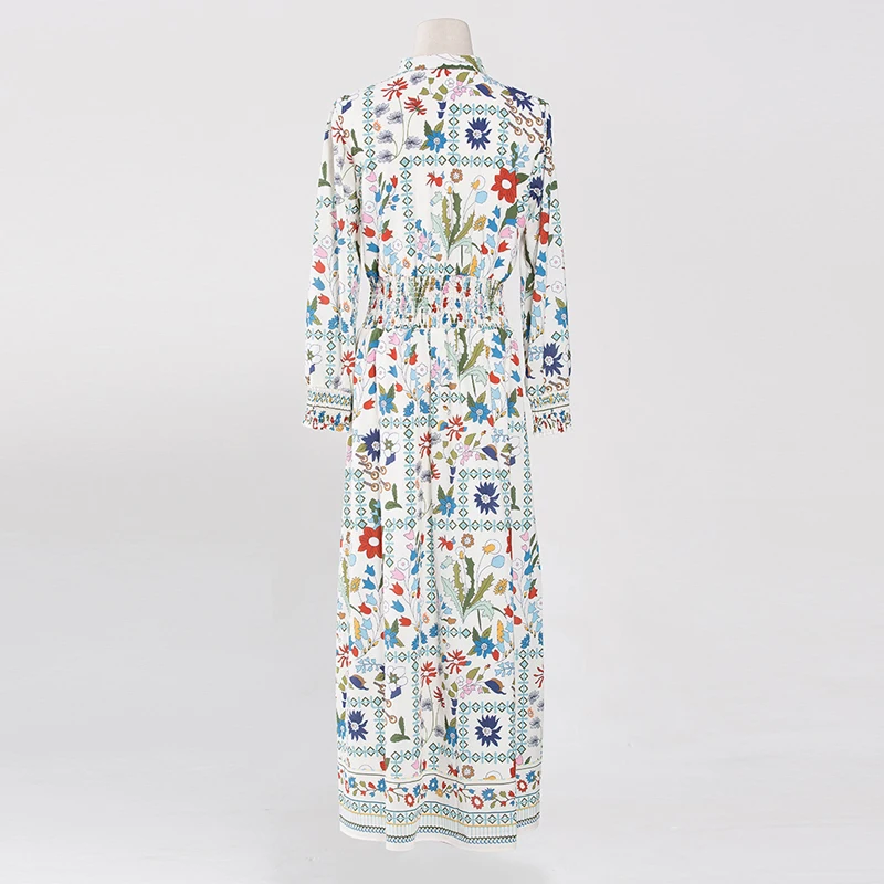 

AELESEEN Beach Long Shirt Dress 2020 Spring Summer Floral Print Long Sleeve Fashion Sli Dress Holiday Party Long Elegant Dress