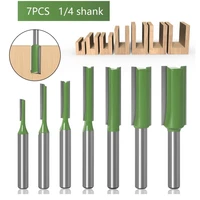 7pcs carpenter router bit carbide 14 inch shank single double flute straight bit milling cutter adapter woodworking hand tools