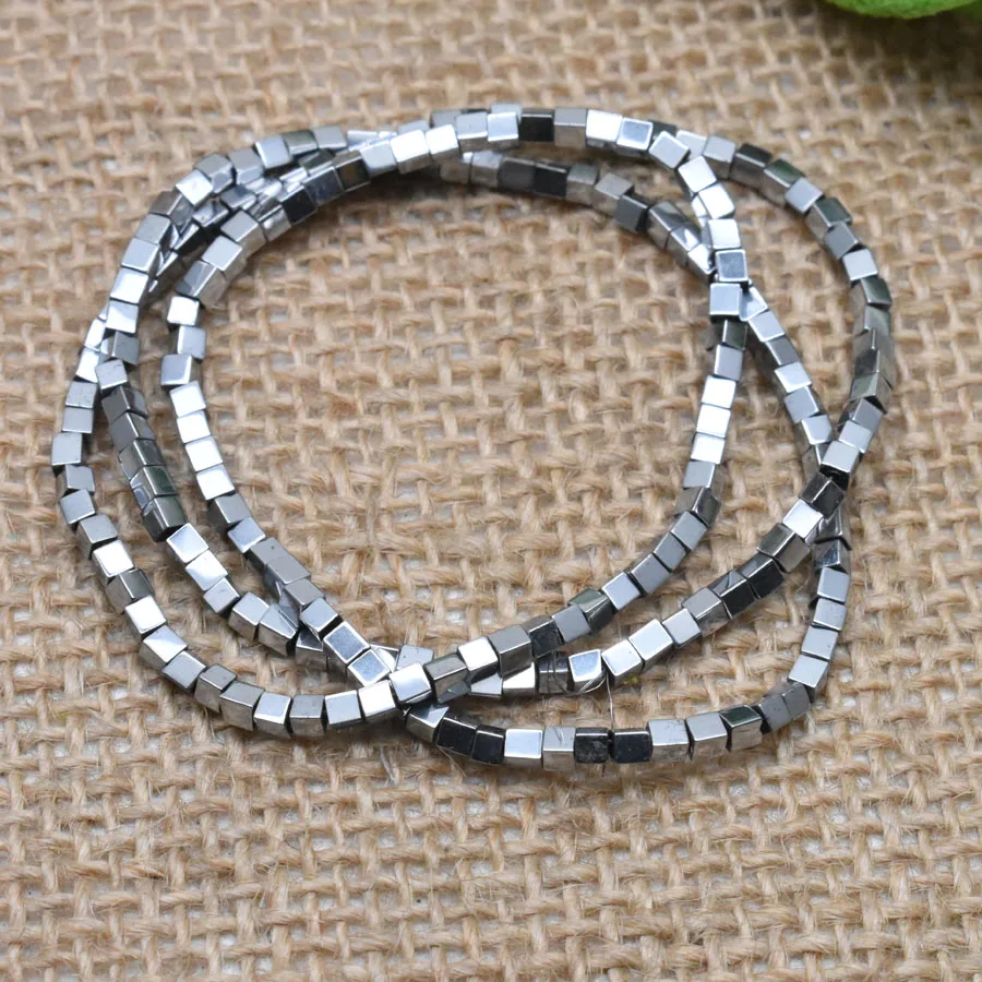 4-Silver 2/3/4mm Gold/Silver Color Plating Coated Natural Stone Hematite Cube Square Loose Spacer Beads For Diy Jewelry Marking 15" - Цвет: 4-Silver
