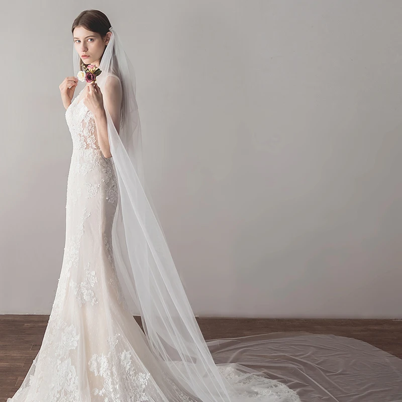 Однослойная Фата Tanpell для свадьбы фата с обрезанными краями собора королевская