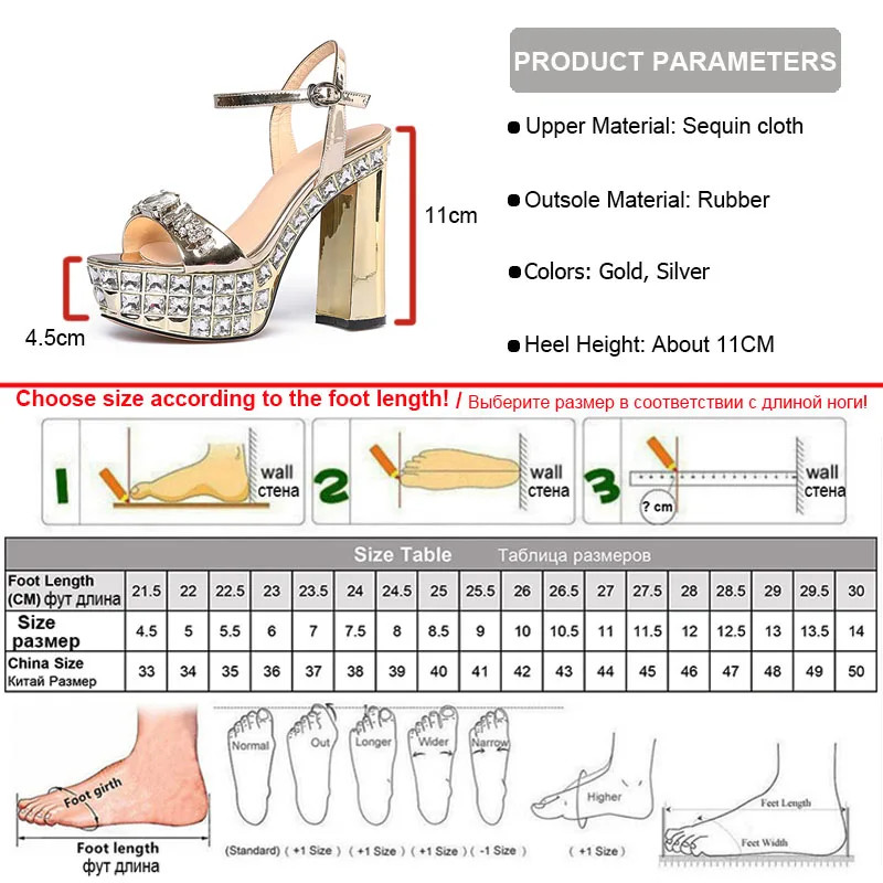 Женские босоножки на высокой платформе со стразами очень высоком каблуке 11 см с